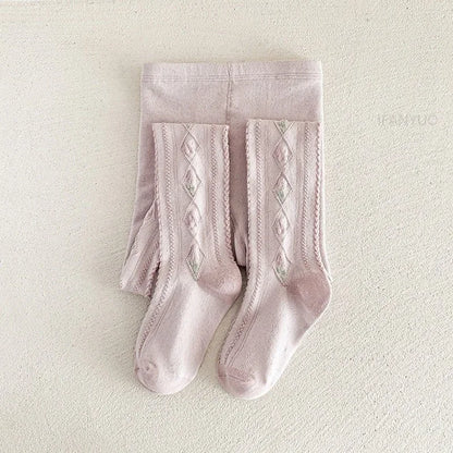 1-12Years Kids Autumn Elastic Tights Jacquard Soft Teenager Leggings Girls Knit Cotton Pantyhose Sweet Cute Baby Bottom Clothes