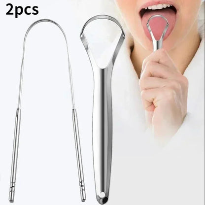 1/2 Pcs Reusable Stainless Steel Useful Tongue Scraper Cleaner Fresh Breath Cleaning Coated Tongue Oral Hygiene Care Tools