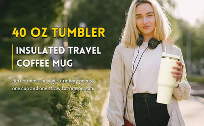 Isolierbecher mit Griff, 1200 ml, aus Metall und Edelstahl, Vakuum-Tragbecher mit Strohhalm, großer Thermobecher für heißen und kalten Kaffee