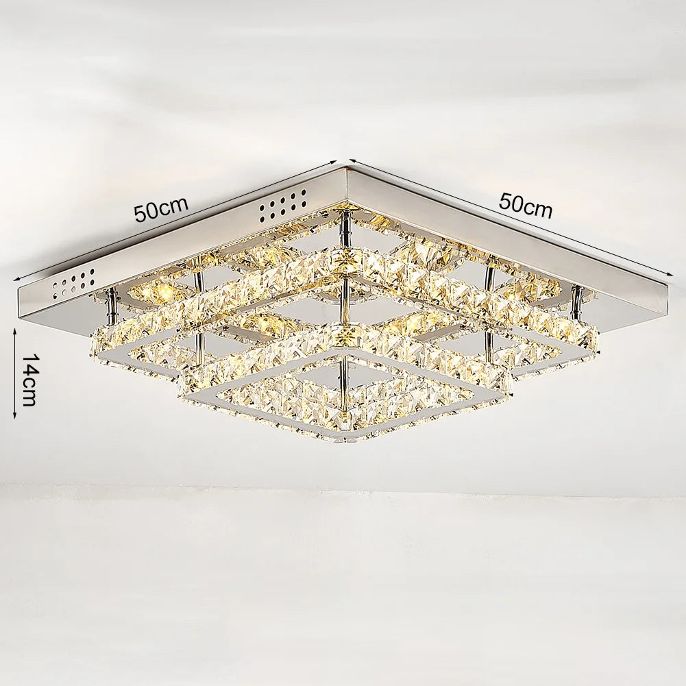 KOMORE Square Multiple-size Glamourous Crystal LED Ceiling Light, Cool White / Stepless Dimming for Office, Living Room, Bedroom