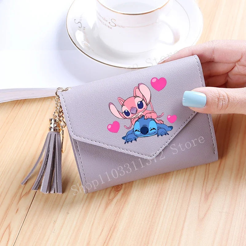 Disney Stitch Women Wallets PU Leather Female Purse Multi-Cards Holder Fashion Cartoon Stich Hasp Gifts Coin Anime Short Wallet