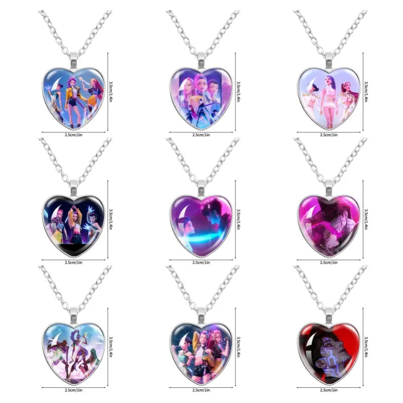 Kpop Demon Hunter Hanging Keychains Heart Necklace Bracelet Set Kpop Huntrix Character Pendant Accessories Fans Party Favor Gift
