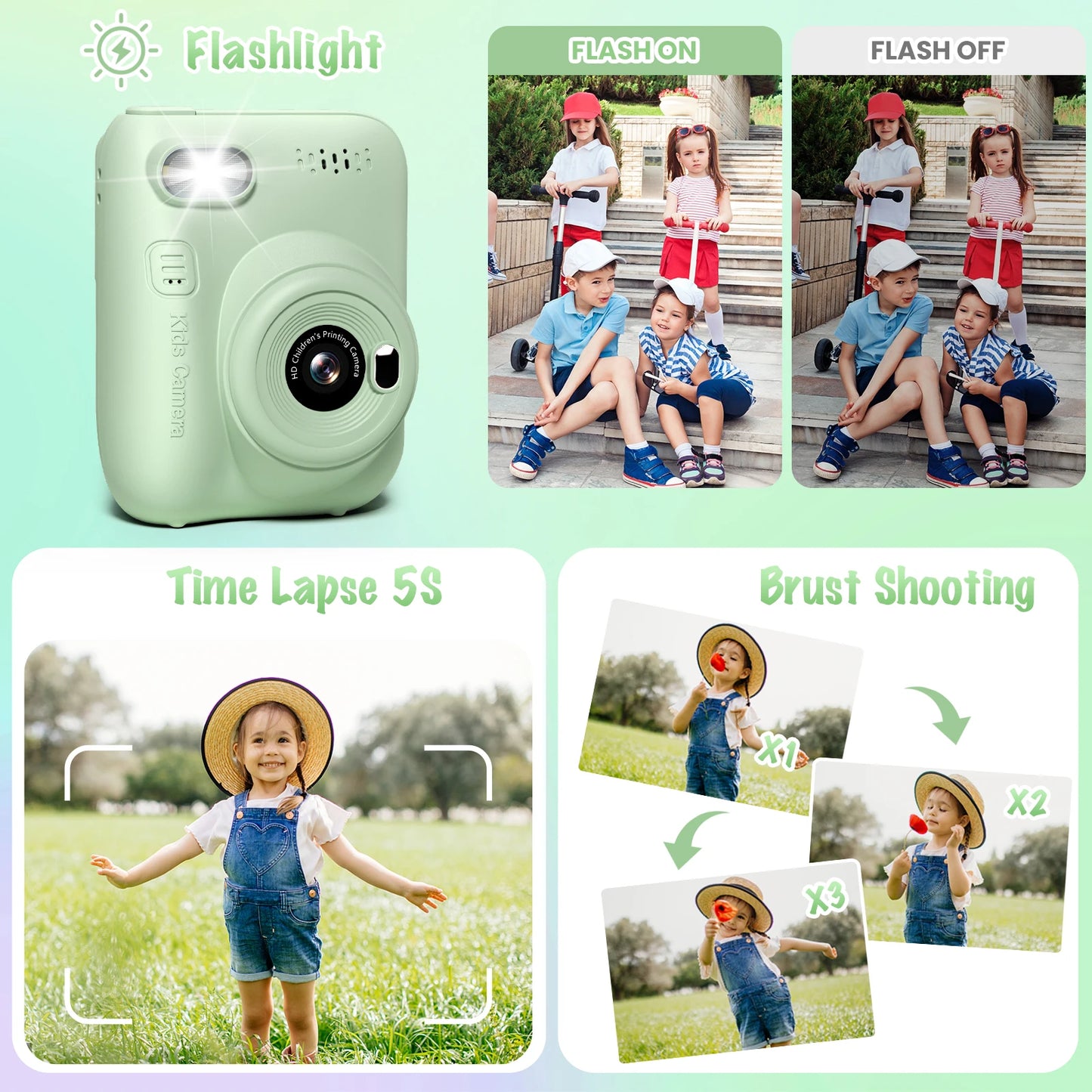 Gofunly Kids Instant Print Camera 3.0" Mini Digital Camera 1080P Portable Video Recorder Gift For 6-12 Years Children
