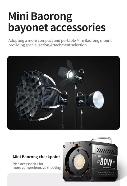 ZU80/ZU60 Photo Studio Light COB Bi-Color 2500-8500K CRI≥95 TLCI≥97 With Diffuser LED Video Lights Fill Lighting