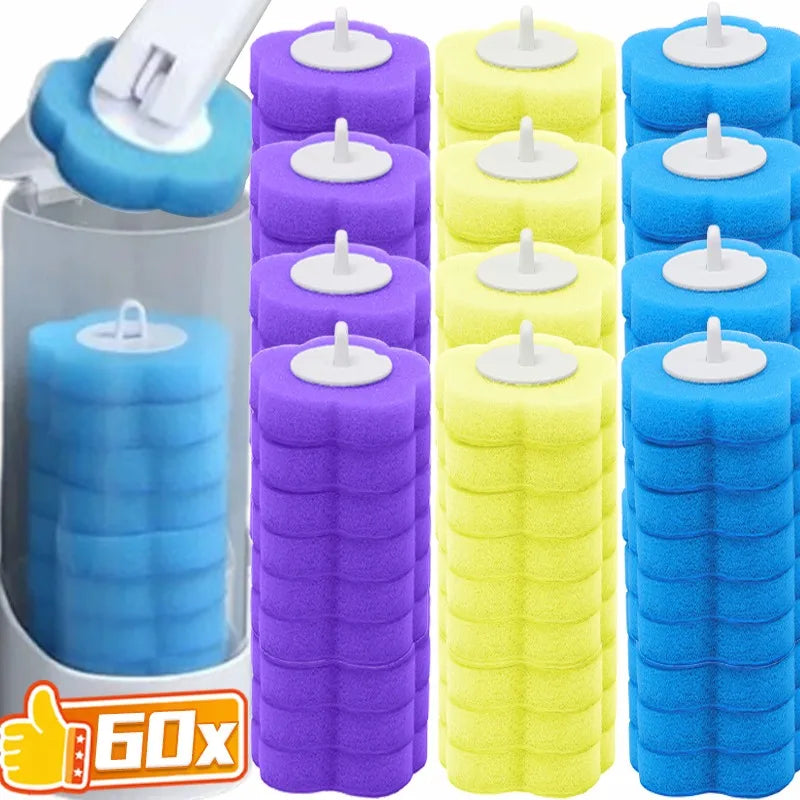 6-60PCS Toilet Disposable Replacement Head Foam Cleaning Sponges Heads Toilet Brush Refills No Dead Angle Bathroom Brush Heads