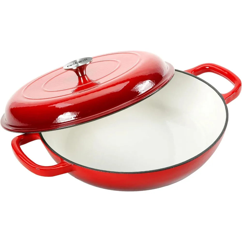 4.5L Dutch Oven Soup Pot Cast Iron Casserole Braiser  Casserole Skillet with Lid and Dual Handles Dutch Oven Baking