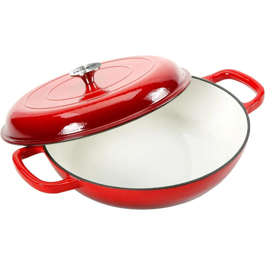 4.5L Dutch Oven Soup Pot Cast Iron Casserole Braiser  Casserole Skillet with Lid and Dual Handles Dutch Oven Baking