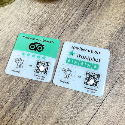 10X10cm QR Code and NFC Tap  Sticky  Instagram Facebook Tripadvisor Trustpilot ReviewGoogle Review Plaque