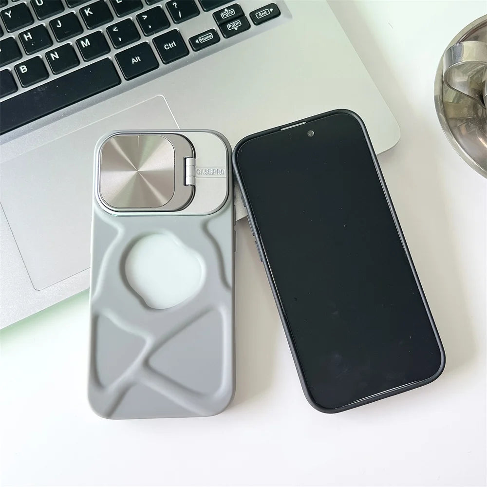 Fashion Logo Hole Magnetic Case for iPhone 17Air 12 13 14 15 16 17 Pro Max Plus Lens Protection Stand For Magsafe Silicone Cover