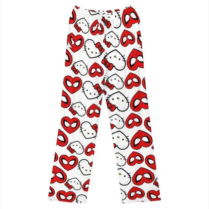 Hello Kitty Spider-Man Anime-Pyjamahose, Y2K-Cartoon-Stil, lockere Hose, Familienkleidung, Partnerhose, Geschenk für Mädchen