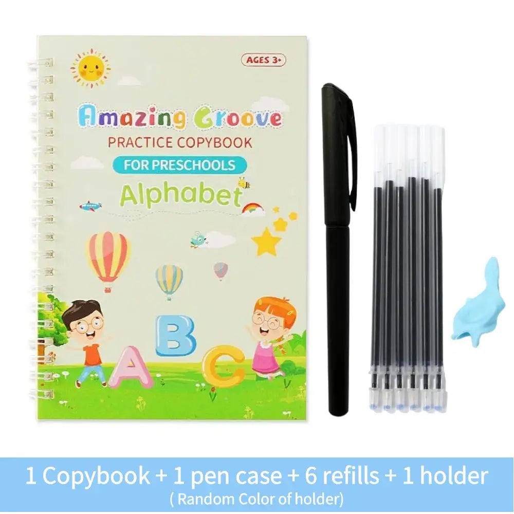 Reusable English Writing Practice Book for Kids Wipe Clean Magic Copybook with Stickers Parental Guidance Interactive Learning