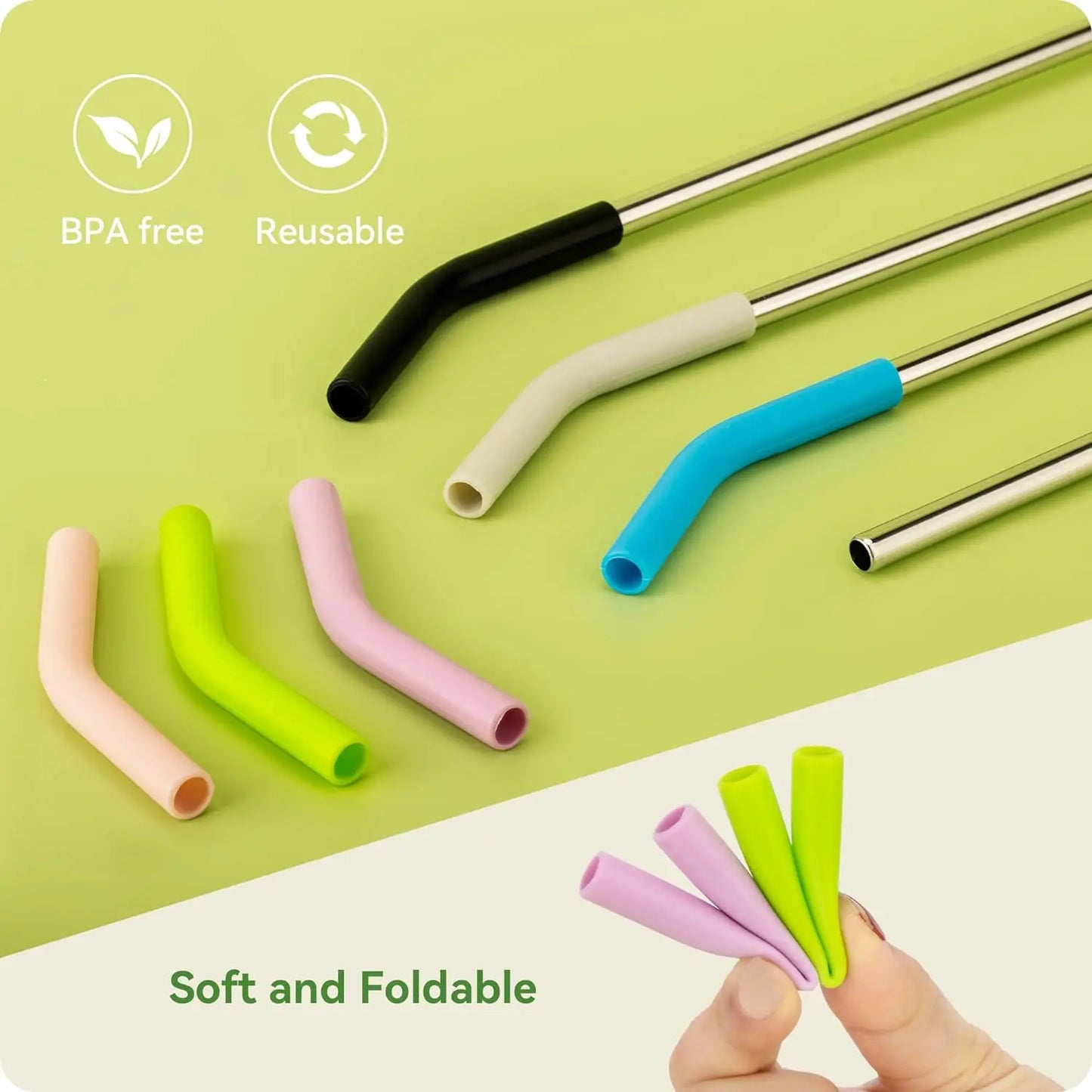 Stainless Steel Straw with Silicone Tip for Stanley Cup 2Pcs Replacement Straws for Stanley 40oz/30oz Tumbler 1Pcs Straw Brush