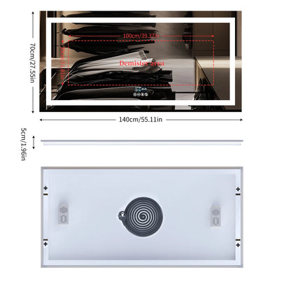 Extra Long Rectangle LED Bathroom Mirror with Bluetooth Speaker Front-lit and Backlight Vanity Mirror Smart Anti-fog