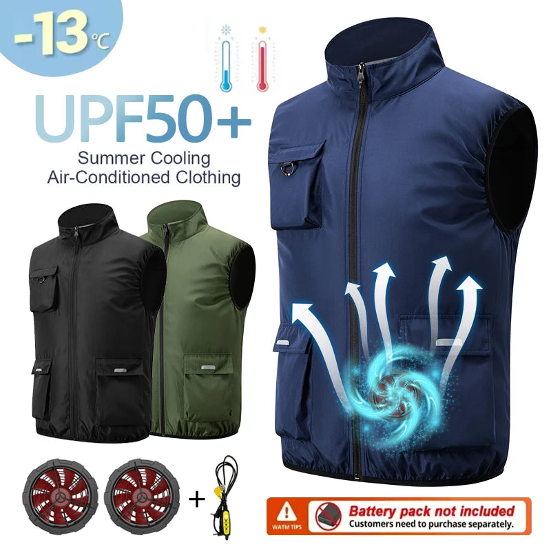 Summer Cooling Fan Workwear, Unisex Short Sleeve, Outdoor Sun Protection & Cooling Vest with Built-in Fans