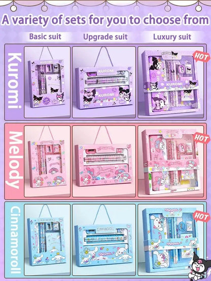 Sanrio 12PCS Kuromi Stationery Set Cinnamoroll My Melody Pencils Erasers Rulers Student School Supplies Study Stationery Gifts