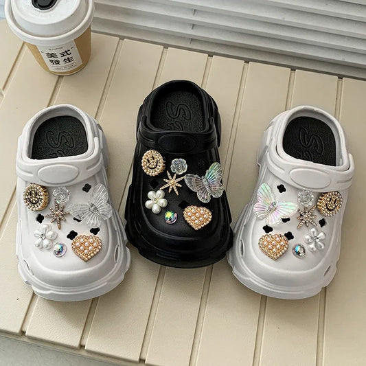 Children's Slippers for Home Black White Versatile Girls Summer EVA Outdoor Beach Slippers Fashion Elegant Kids Princess Shoes