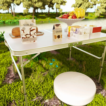 Picnic Folding Table Aluminium Foldable Adjustable Portable White Camping Table with Carrying Handle 90x60x37/67cm