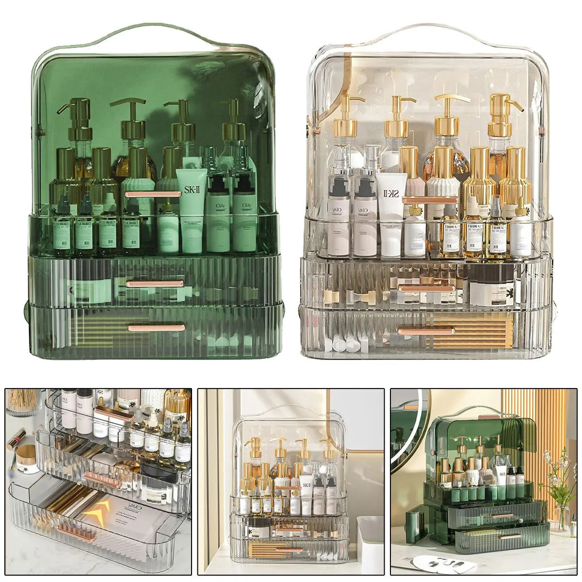 2025 Large White Cosmetic Skincare Organiser Make-Up Storage Case 2 Drawers Box