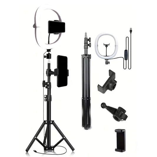 10-Inch LED Ring Light Foldable with 1.1m Tripod Stand +O-Clamp,3 adjustable lighting modes for Photography, Live Stream, Makeup