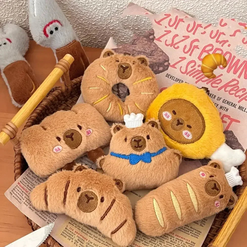 Cartoon Capybara Pendant Decoration Soft Plush Bread Key Chain Plush Stuffed Croissant Food Plush Keychain Hanging Accessory