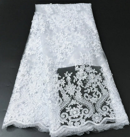 White African Lace Fabric 2025 Embroidered Nigerian Lace Fabric High Quality Cord lace French Tulle Fabric Wedding L-W006A