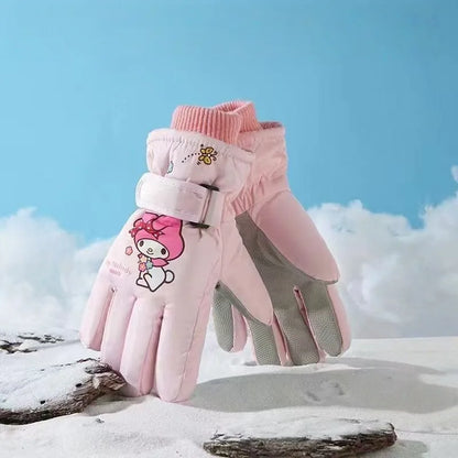 Kawaii Sanrio Ski Gloves for Kids - Kuromi Melody Pochacco Winter Mittens | Waterproof Velvet Gloves