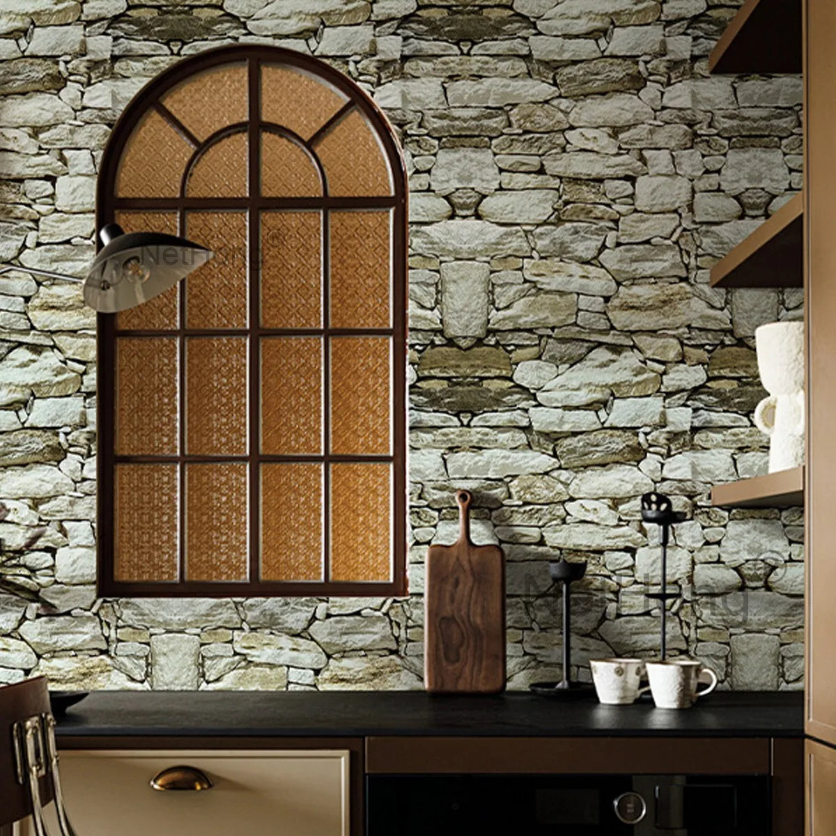 6M 3D Coffee Stone Brick Effect Wallpaper Vinyl Self Adhesive Wall Stickers