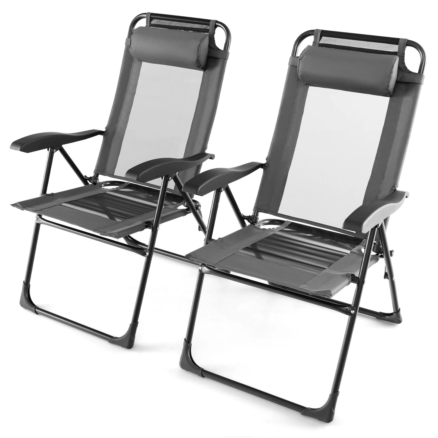 GOFLAME Patio Folding Chairs Set of 2, Outdoor Reclining Chairs w/ Wide Armrests & 7-Level Backrest