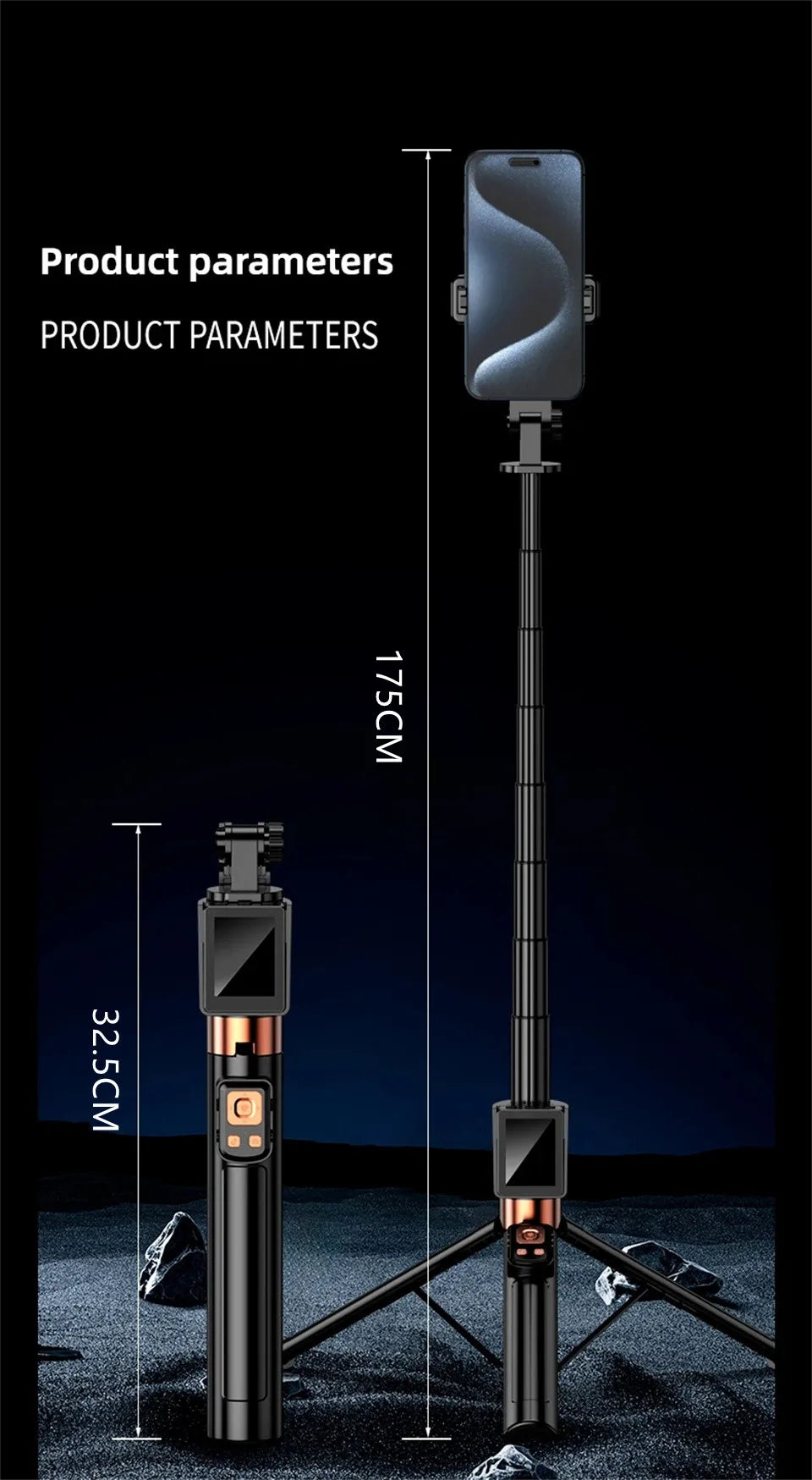 Wireless Selfie Stick Tripod Stand with Remote and Small Screen Casting Selfie Monitor for Smartphone Selfie Live Streaming