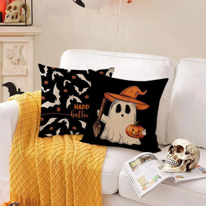Halloween themed cushion cover set of 4 Pumpkin skull and ghost pattern 45*45cm