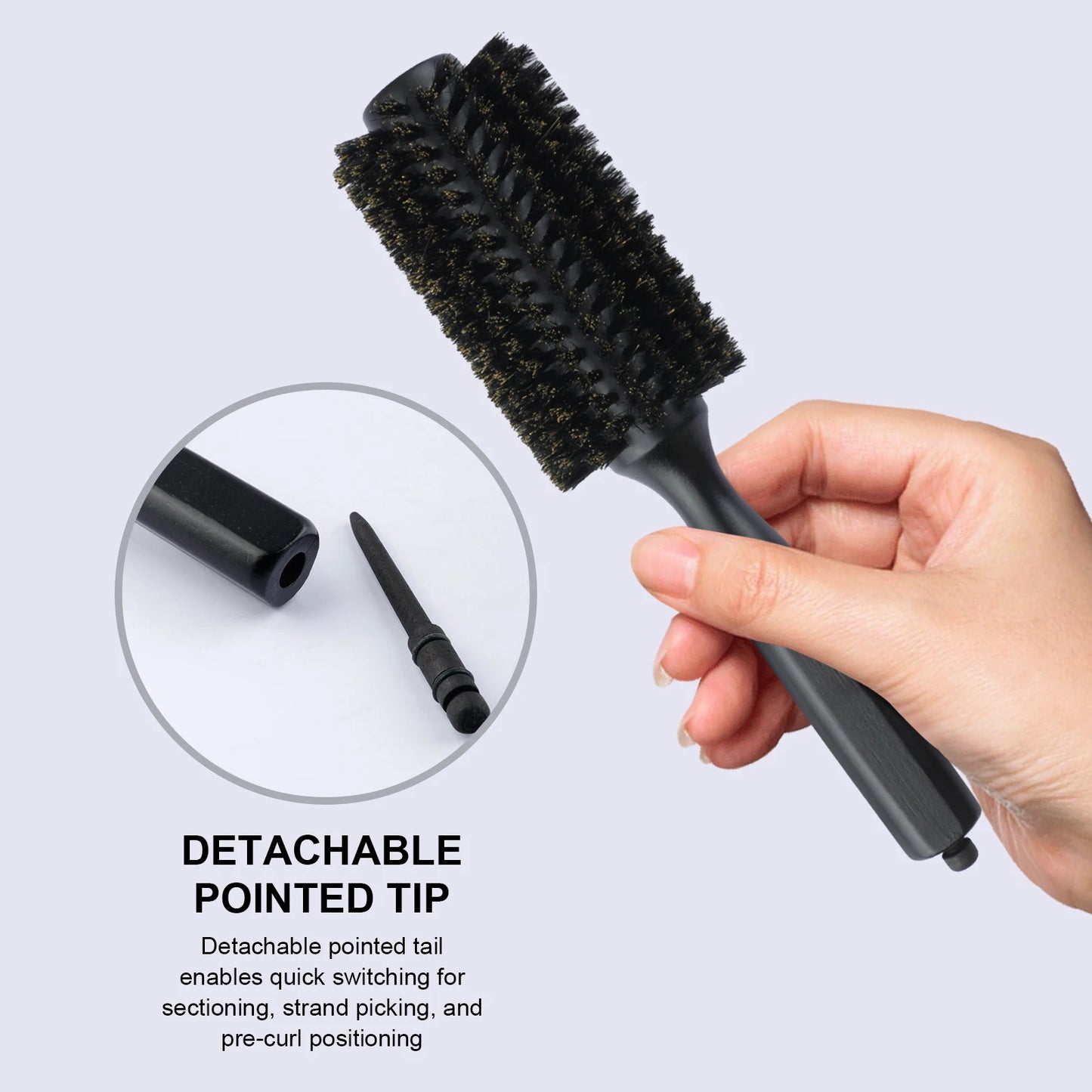 6 Sizes Boar Bristle Round Hair Brush Curly Hair Styling Comb Professional Removable Tail Barber Hairdresser Round Rolling Comb