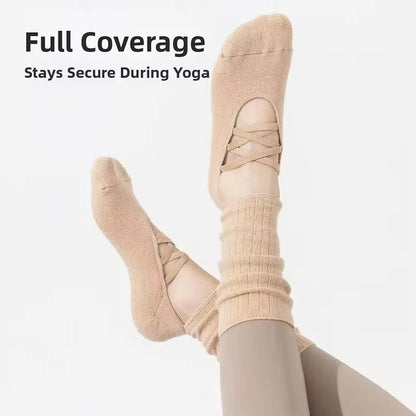 Pilates Fitness Breathable Socks Anti Slip Design Middle Tube Sweat Absorbing Grabbing Ballet Straps Elegant Comfortable Socks