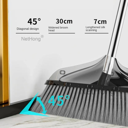 Long Handled Dustpan And Brush Set Strong Handle Dust Pan &Broom Upright Sweeper
