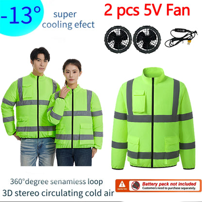 Summer Cooling Workwear With Reflective Strips Long Sleeve Fan Powered Air Conditioner Uniform Outdoor Work Cooling Clothes