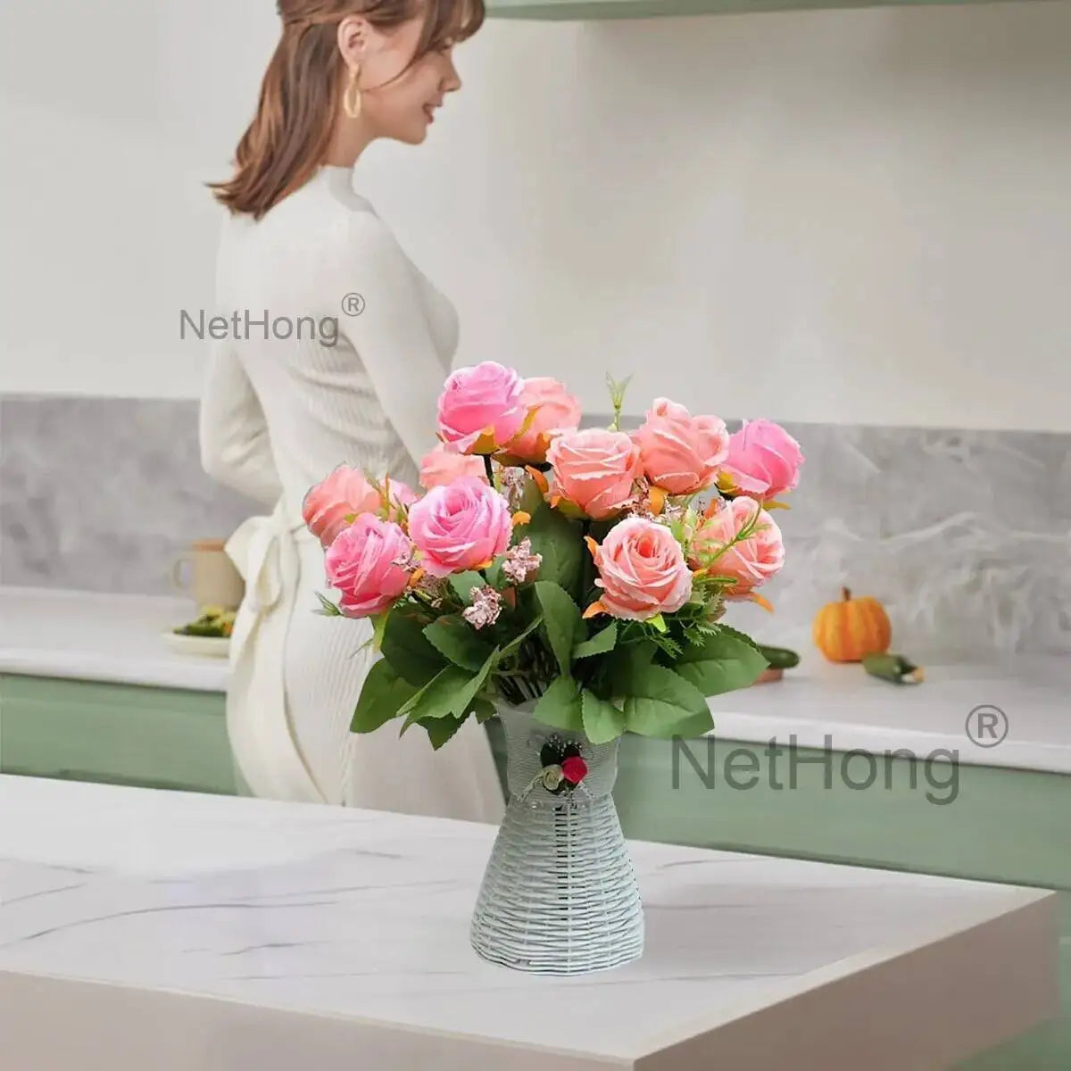 Artificial Flowers Fake Plants Plastic UV Resistant Home In/Outdoor Garden Decor