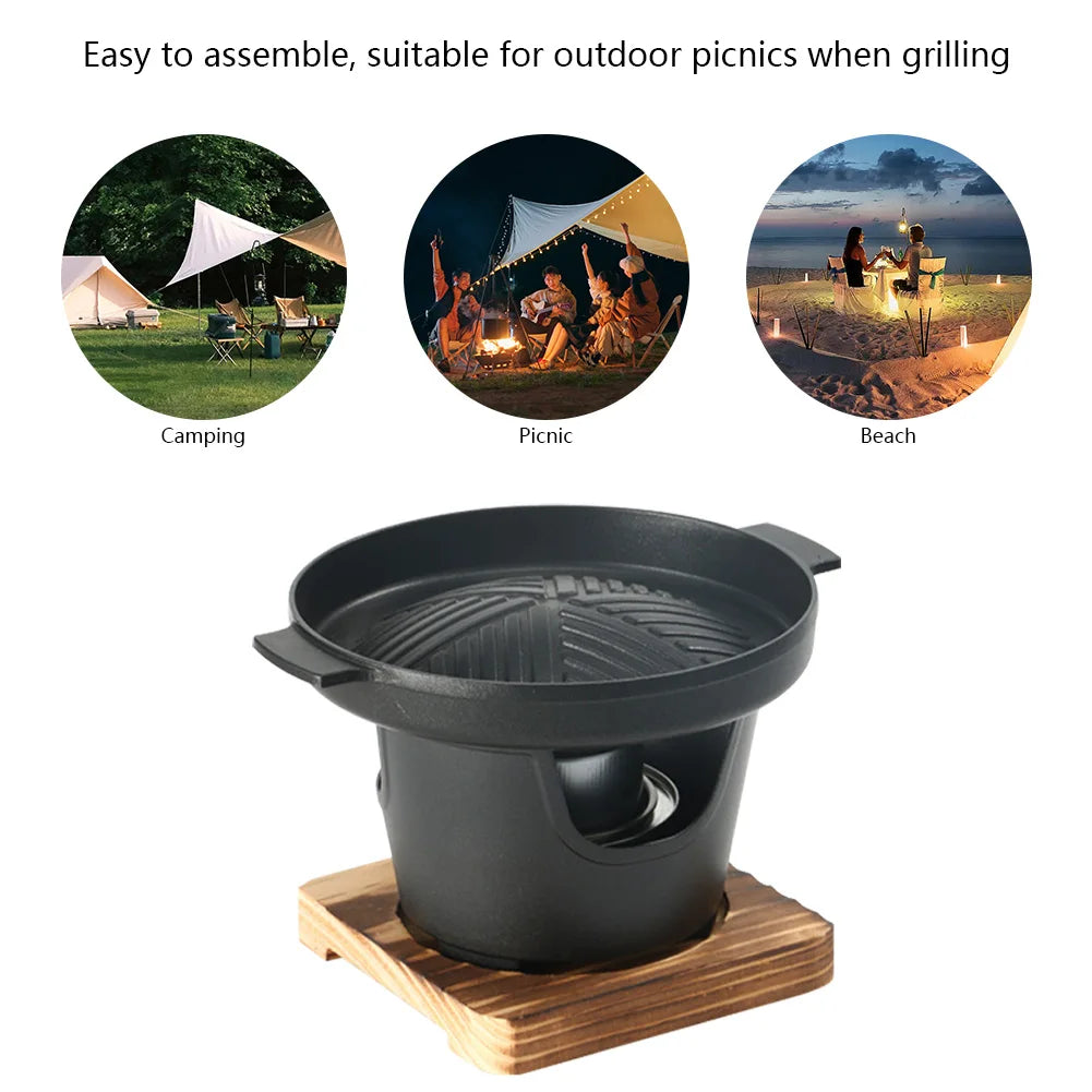Mini BBQ Alcohol Stove Barbecue Grill Japanese One Person Cooking Oven Detachable Outdoor BBQ Plate Roasting Meat Tools