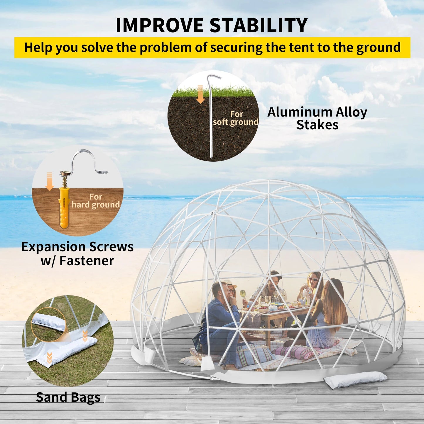 VEVOR Bubble Tent Garden Igloo 9.5/12ft With LED PVC Cover Geodesic Greenhouse Dome for Outdoor Sunbubble Backyard Bubble House