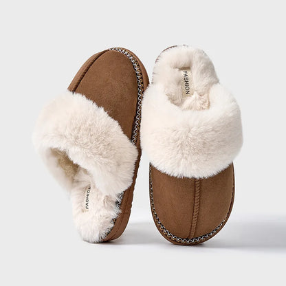 Fashion Faux Suede Plush Slippers for Women 2024 Thick Sole Winter Warm Fuzzy Slides Woman Non Slip Indoor Home Cotton Shoes