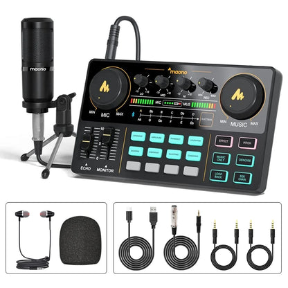 Maono AM200-S1 Sound Card Microphone Set MaonoCaster Audio Interface with Condenser Mic for Live Streaming,Recording,PC\Phone
