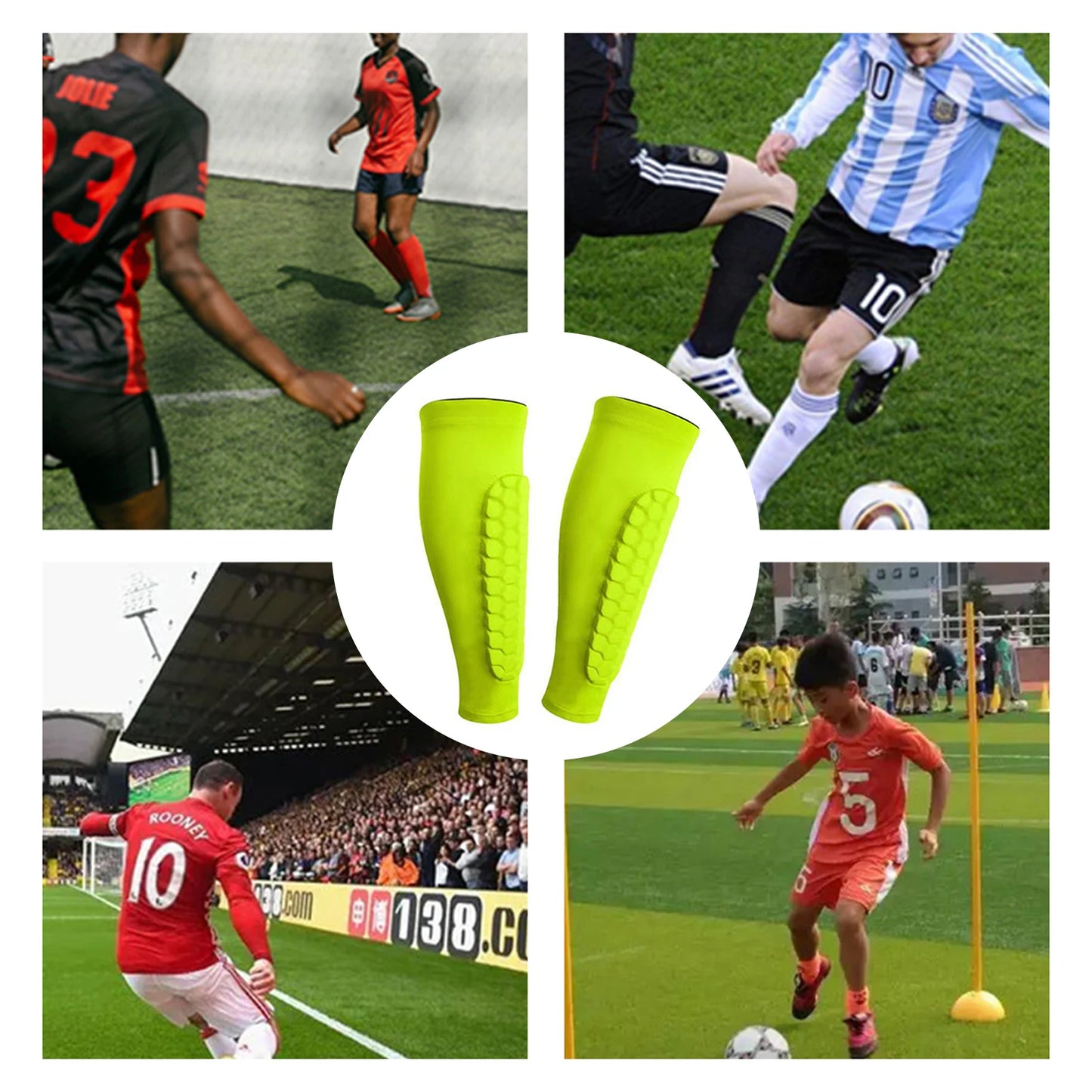 2pcs Shin Guards Football Basketball with Honeycomb Padding Breathable Nylon Anti Impact Sport Leg Protectors for Kids Adults