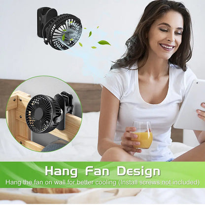 Clip On Fan USB Rechargeable Mini Coog Desk Baby Stroller Portable Handheld