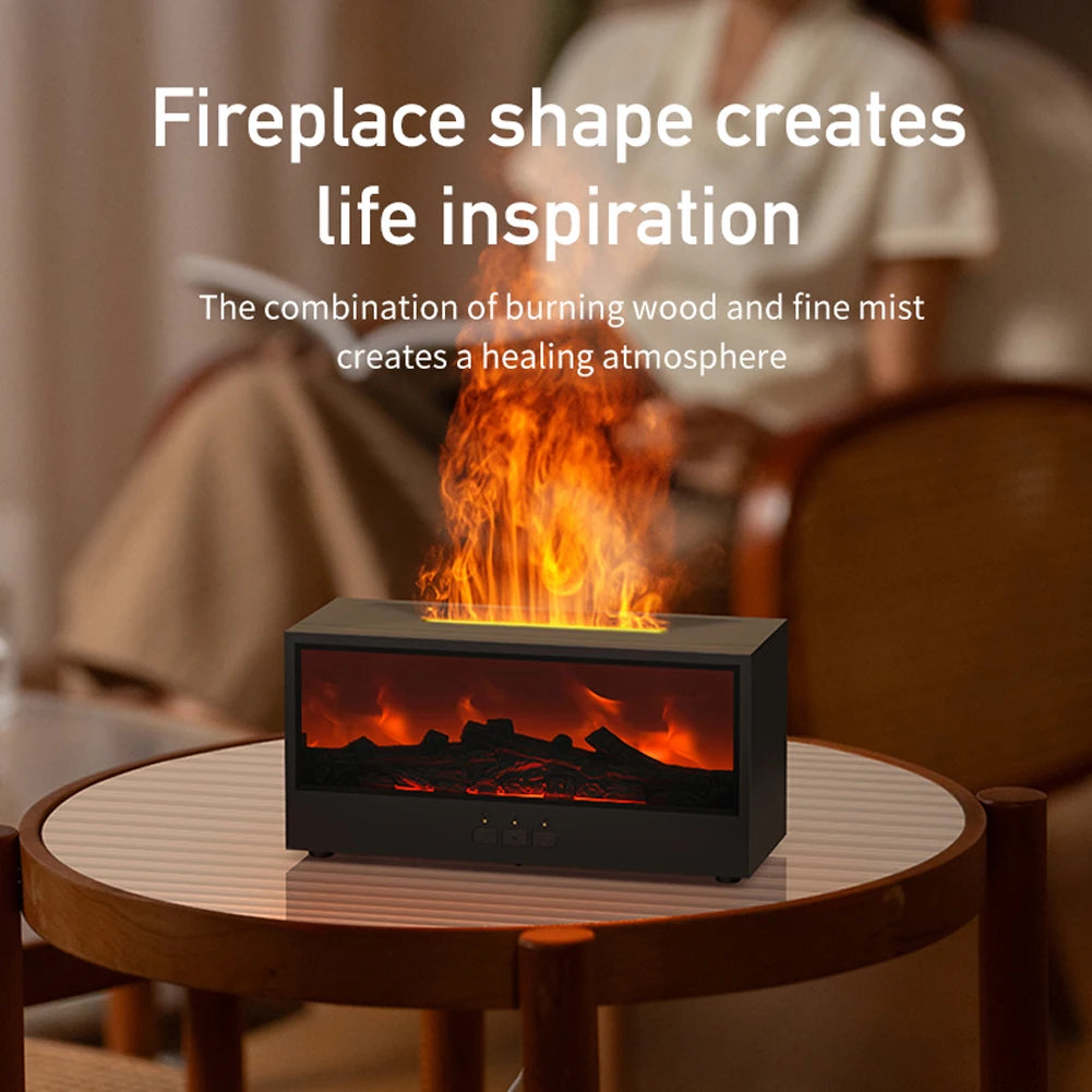 Fireplace Air Humidifier Dynamic Flame Essential Oil Diffuser 150ml Aromatherapy Diffuser with Timer Cool Mist Humidifier