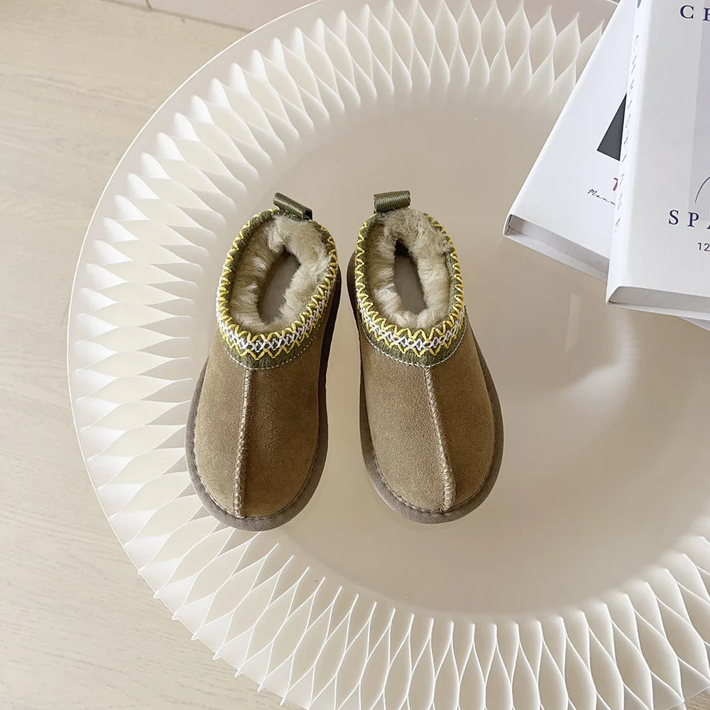 Kids Winter Slippers - Luxury Fur Lined Non-Slip Indoor Boots for Boys & Girls