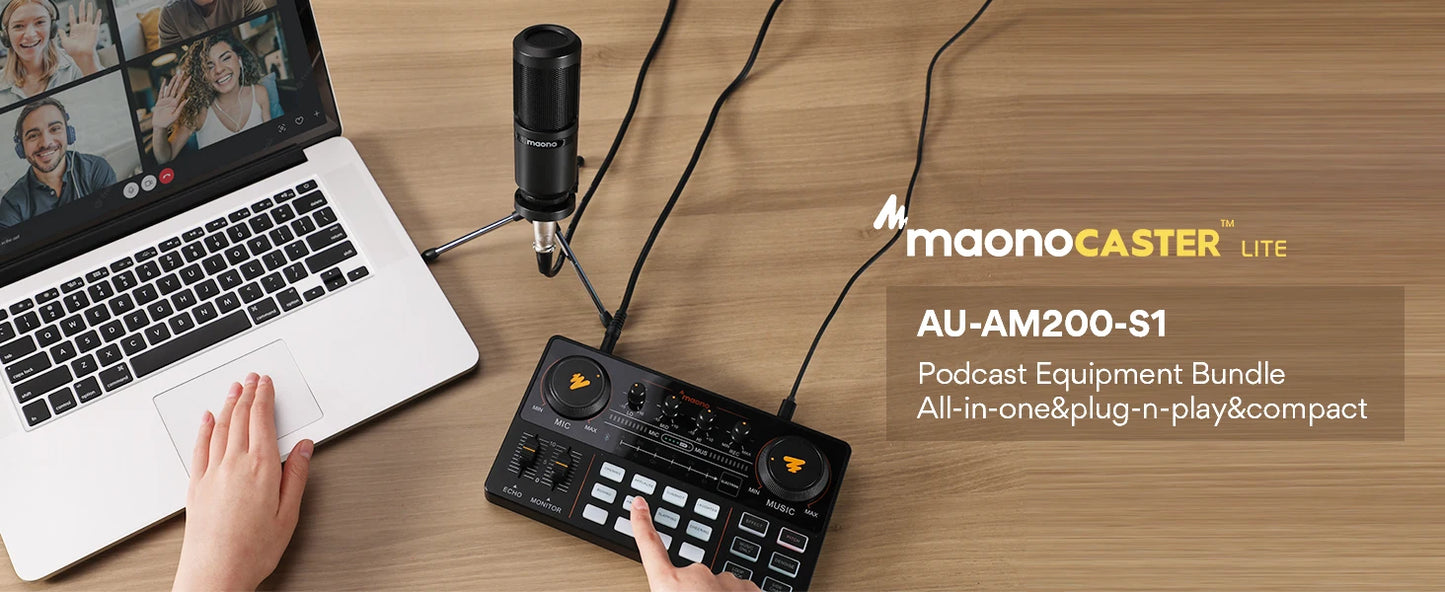Maono AM200-S1 Sound Card Microphone Set MaonoCaster Audio Interface with Condenser Mic for Live Streaming,Recording,PC\Phone