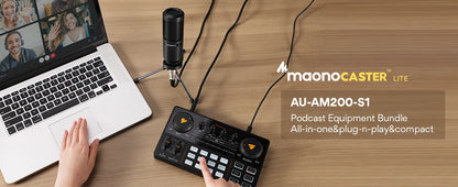 Maono AM200-S1 Sound Card Microphone Set MaonoCaster Audio Interface with Condenser Mic for Live Streaming,Recording,PC\Phone