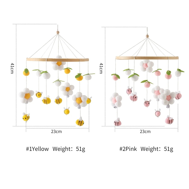 Baby Crib Bed Bell Rattle Toy 0-12 Months Wooden Mobile Cartoon Bee Bed Bell Hanging Toy Holder Bracket Infant Crib Bracket Gift