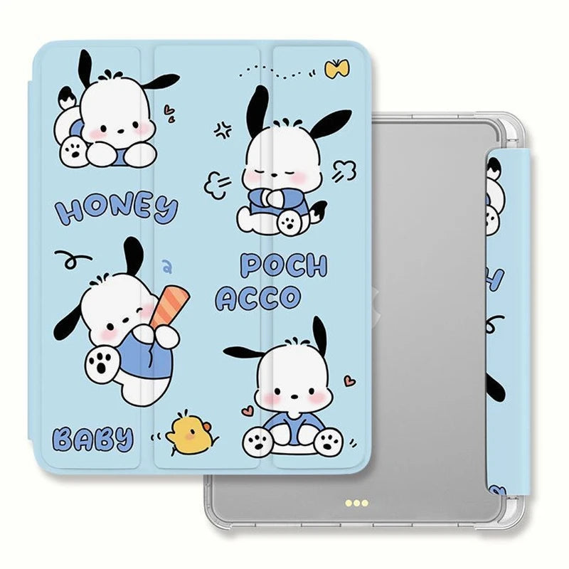 New Kawaii Sanrio Pochacco Ipad Protective Case Cute Cartoon Girl Foldable All Inclusive Anti Fall Protective Case with Pen Slot