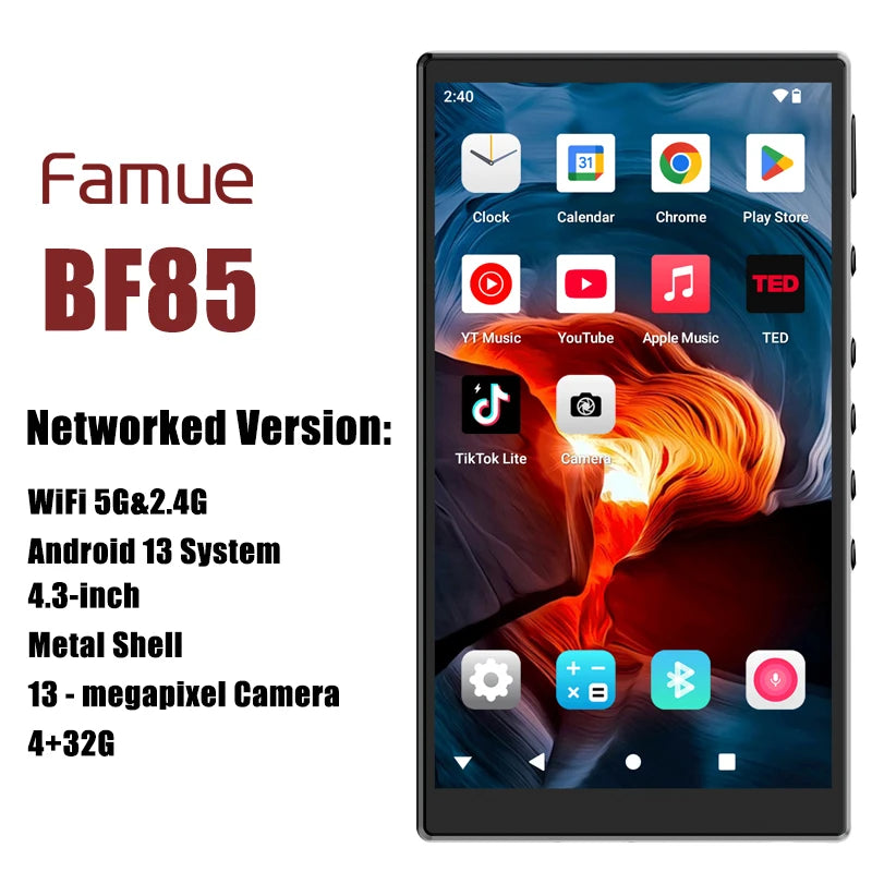 Famue MP3 Player Android 13 with Bluetooth and WiFi，MP3 MP4 Player with Spotify，Audible，Pandora，Standalone / Networked Version