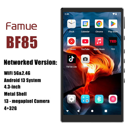 Famue MP3 Player Android 13 with Bluetooth and WiFi，MP3 MP4 Player with Spotify，Audible，Pandora，Standalone / Networked Version