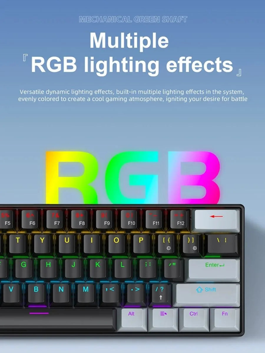 APAYADO K61 Keyboard 60% Portable Wired Mechanical Keyboard Wired 61 Keys Phantom RGB